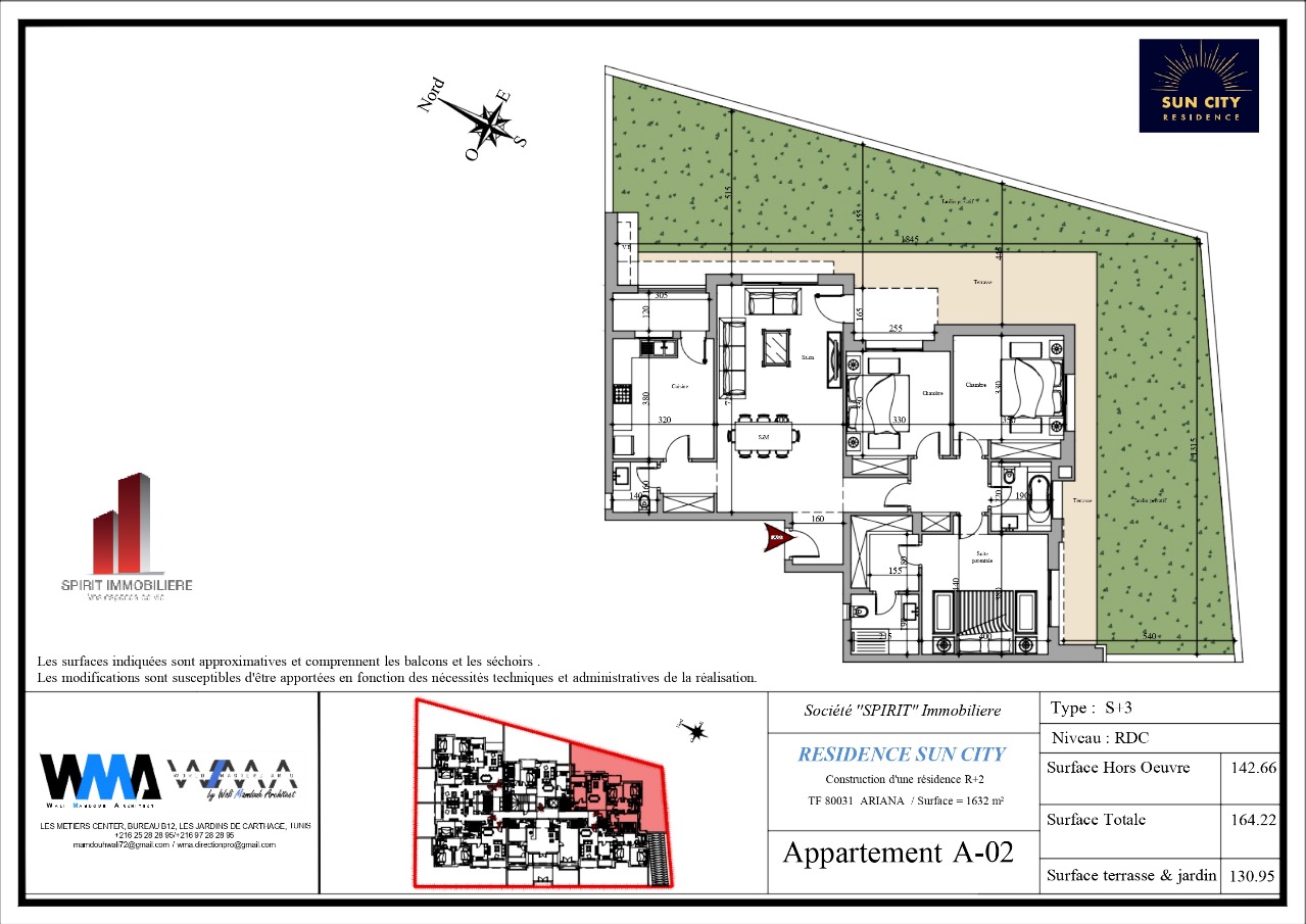Plan architectural A02 - Grand S3 de 164 m² avec jardin et terrasse de 135m²