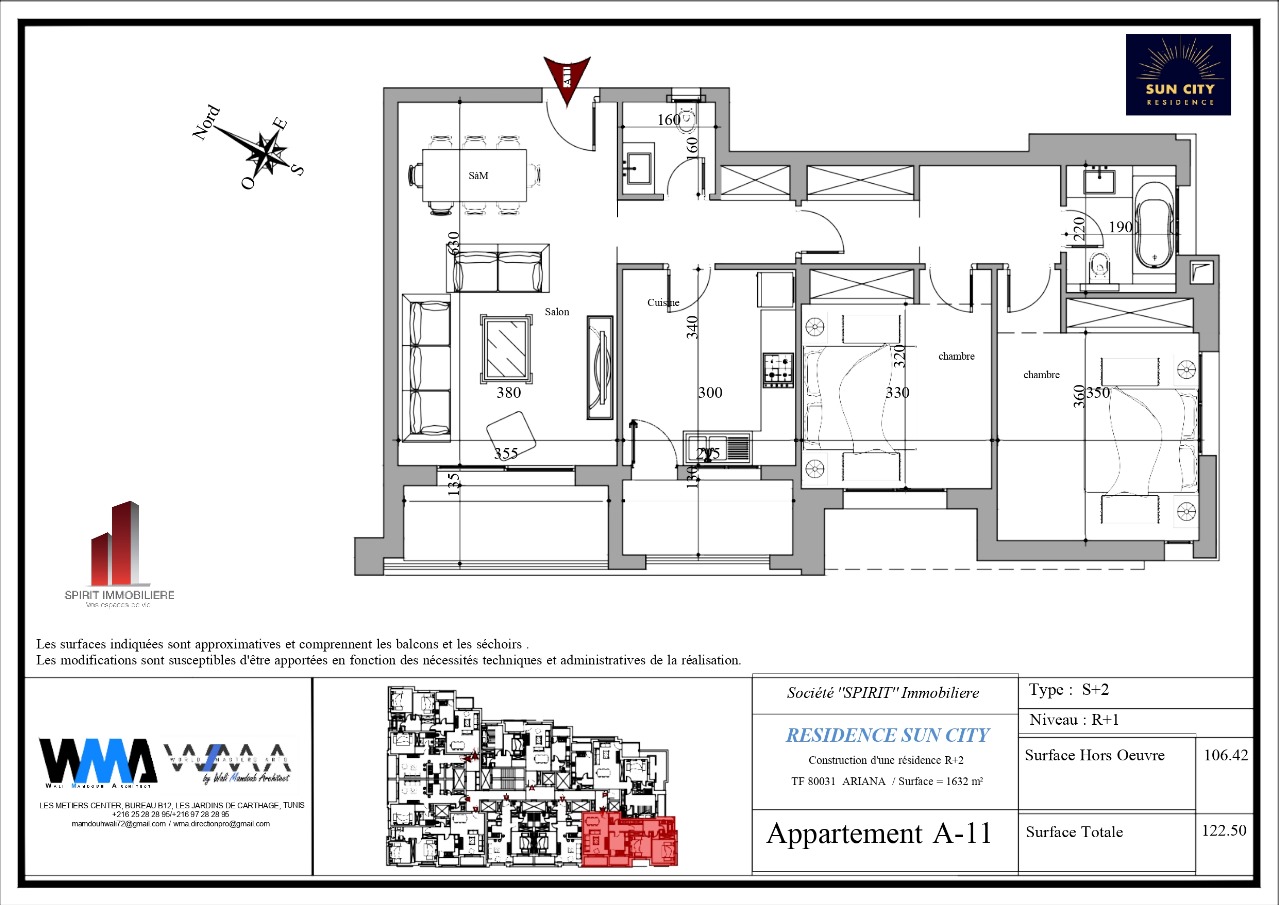 Plan architectural A11 - S2 de 122 m² au premier étage