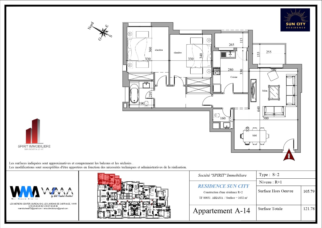 Plan architectural A14 - S2 de 121m² au premier étage