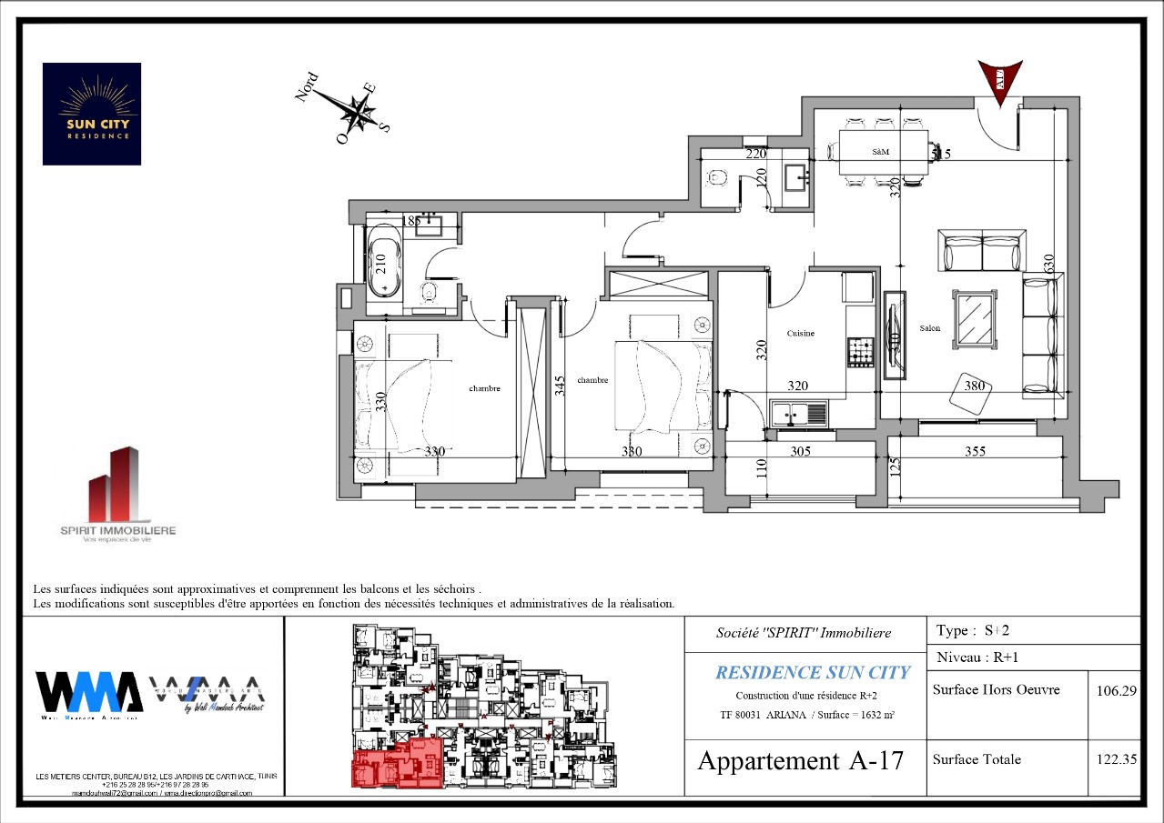 Plan architectural A17 - S2 de 122m² 1er étage