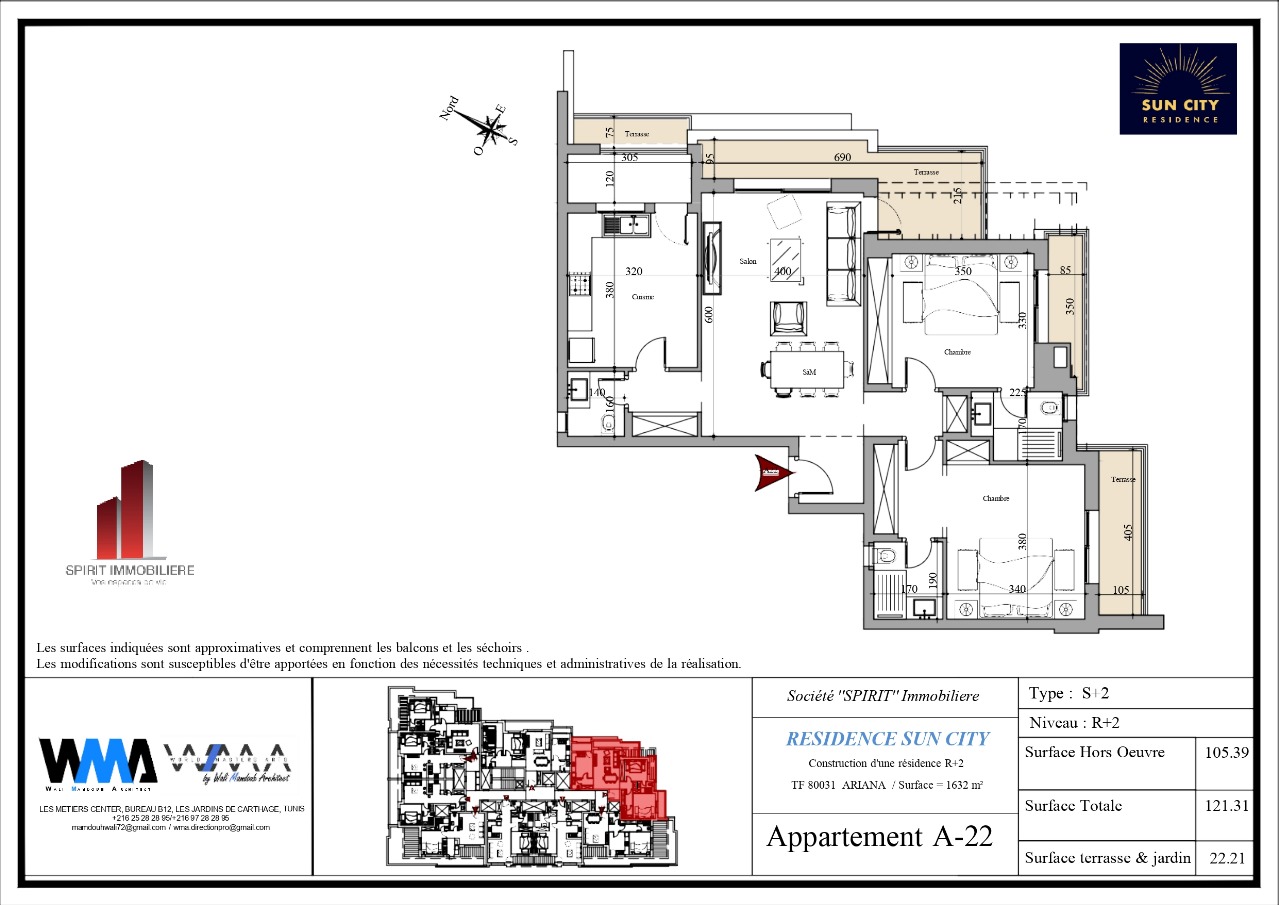 Plan architectural A22 - Superbe S2 avec terrasse 25m² au 2ème étage
