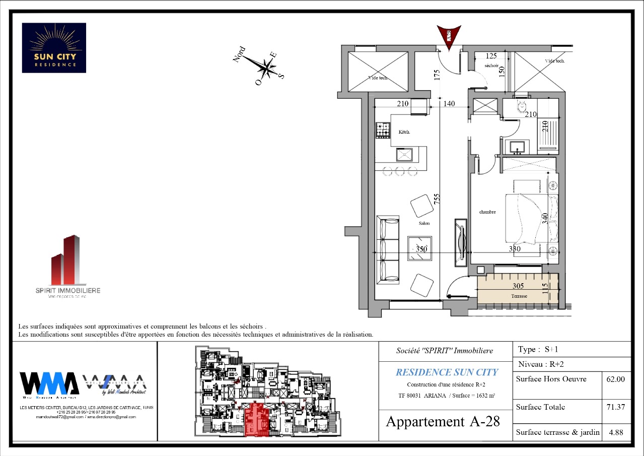 Plan architectural A28 - S1 de 71 m² au 2ème étage