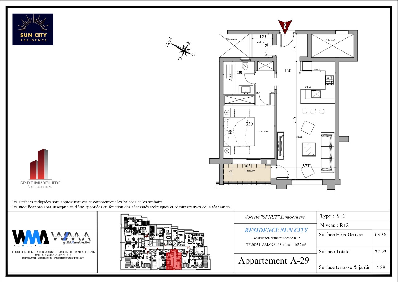Plan architectural A29 - Appartement S+ 1 de 73 m²